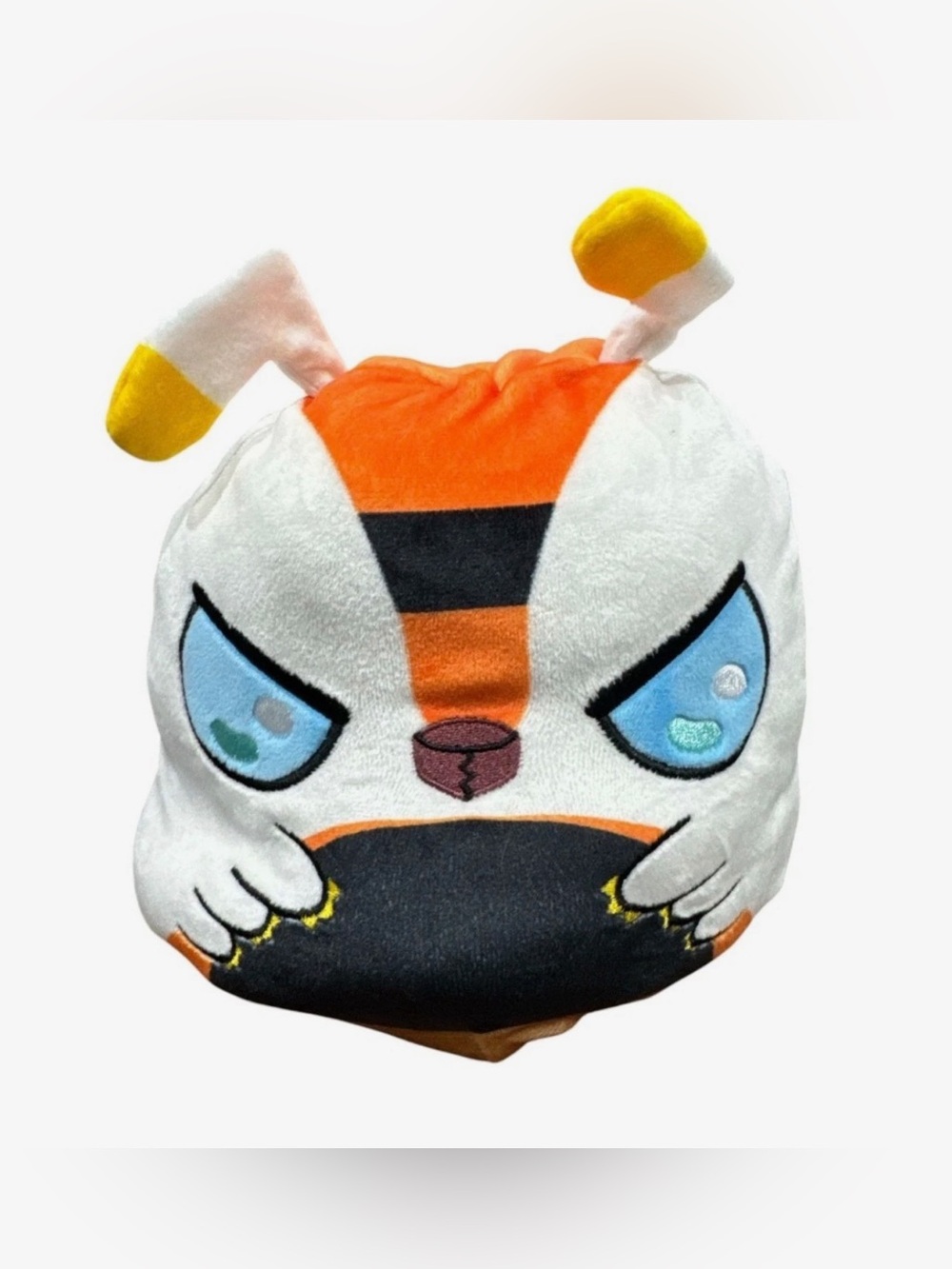 Plush Angry Cartoon Character Pillow - White & Orange